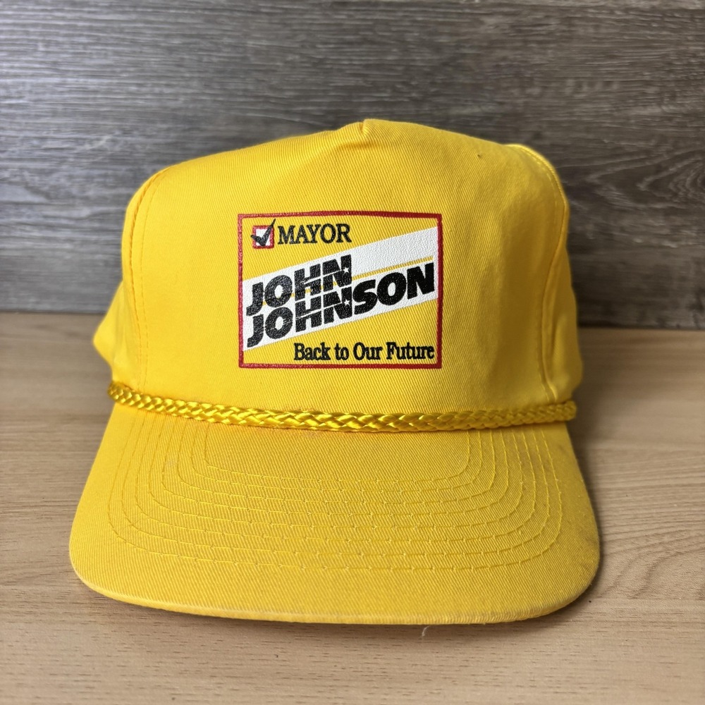John Johnson Hat Cap Snap Back Yellow Mayor Back To Our Future Patch Mens Promo
